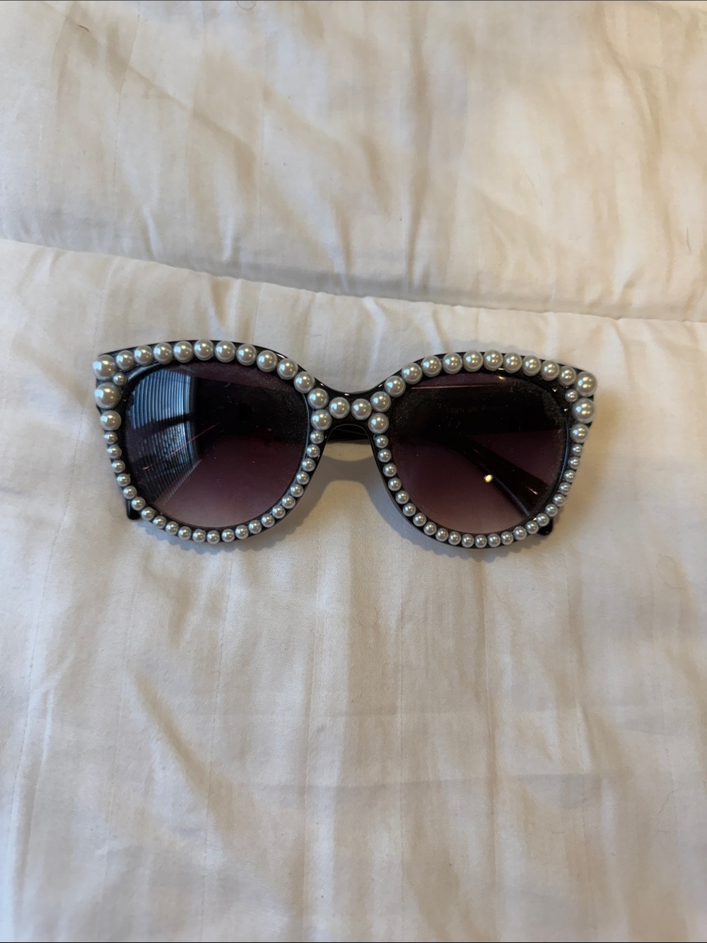 Express Black Cat-Eye Sunglasses with Pearl Trim